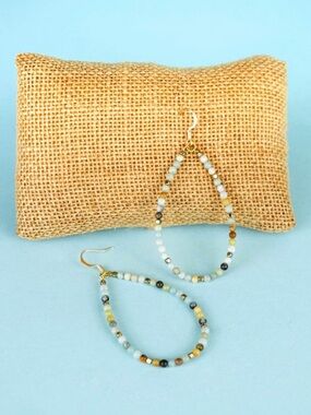 NWT Dylan Jewelry Brooke Amazonite Gold Tone Dangle Earrings Beaded Hoop Chic